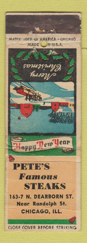 Matchbook Cover - Pete's Steaks Chicago IL Christmas WORN