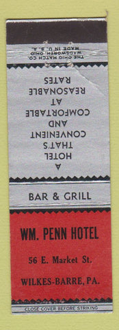 Matchbook Cover - Wm Penn Hotel Wilkes Barre PA WEAR