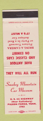 Matchbook Cover - Smokey Mountain Car Museum Pigeon Forge TN