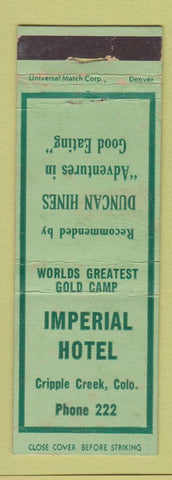Matchbook Cover - Imperial Hotel Cripple Creek Colorado WORN