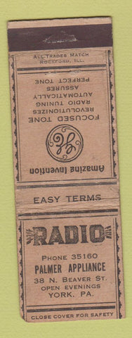 Matchbook Cover - Palmer Appliance York PA GE WORN