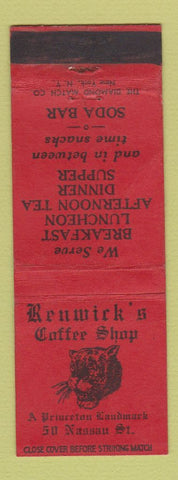 Matchbook Cover - Renwick's Coffee Shop Princeton NJ WORN