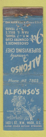 Matchbook Cover - Alfonso's Restaurant Washington DC WORN