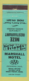 Matchbook Cover - Mize Restaurant Marshall Motel West Point MS WEAR