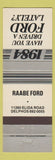 Matchbook Cover - 1984 Ford Raabe Ford Delphos OH