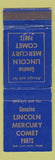 Matchbook Cover - Lincoln Mercury Comet Parts