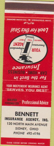 Matchbook Cover - Bennett Insurance Agency Sidney OH