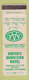Matchbook Cover - Hinton's Downtown Motel Laramie WY WORN