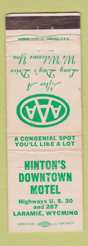 Matchbook Cover - Hinton's Downtown Motel Laramie WY WORN