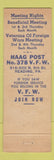Matchbook Cover - VFW Corp Wm H Haag Reading PA