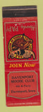 Matchbook Cover - Moose Lodge Davenport IA
