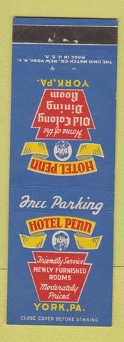 Matchbook Cover - Hotel Penn York PA #1