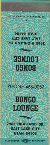 Matchbook Cover - Bongo Lounge Salt Lake City UT teal