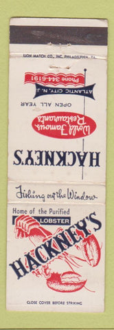 Matchbook Cover - Hackney's Restaurant Atlantic City NJ