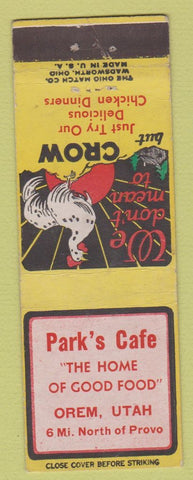 Matchbook Cover - Park's Cafe Orem UT