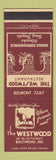 Matchbook Cover - The Westwood Baltimore MD restaurant