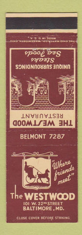 Matchbook Cover - The Westwood Baltimore MD restaurant