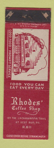 Matchbook Cover - Rhodes' Coffee Shop Scot Run PA WORN