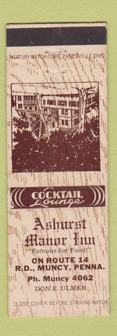 Matchbook Cover - Ashurst Manor Inn Muncy PA WEAR