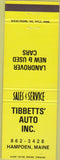 Matchbook Cover - Tibbetts' Auto Inc Hampden ME Landrover