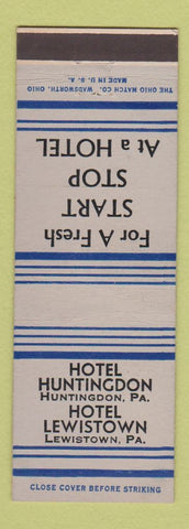 Matchbook Cover - Hotel Huntingdon PA Lewistown #2