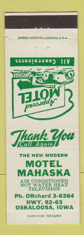 Matchbook Cover - Hotel Mahaska Oskaloosa IA