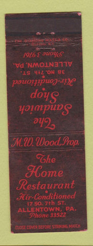 Matchbook Cover - Home Restaurant Allentown PA