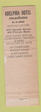 Matchbook Cover - Adelphia Hotel Philadelphia PA