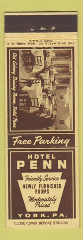 Matchbook Cover - Hotel Penn York PA YELLOW BROWN