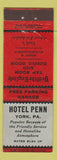 Matchbook Cover - Hotel Penn York PA RED SILVER WEAR