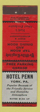 Matchbook Cover - Hotel Penn York PA RED SILVER WEAR
