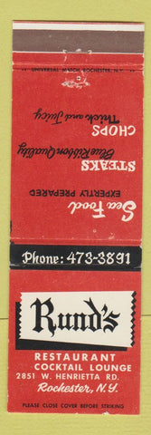 Matchbook Cover - Rund's Restaurant Rochester NY