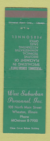 Matchbook Cover - West Suburban Personnel Wheaton IL