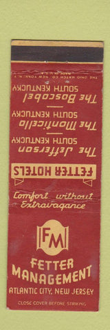 Matchbook Cover - Fetter Hotels Atlantic City NJ WEAR