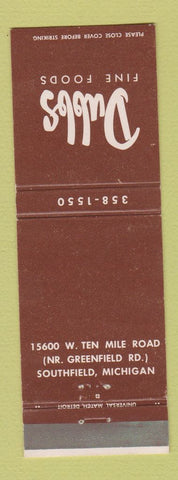 Matchbook Cover - Dubbs Fine Foods Southfield MI