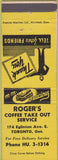 Matchbook Cover - Roger's Coffee Take Out Toronto ON