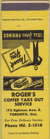 Matchbook Cover - Roger's Coffee Take Out Toronto ON