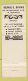 Matchbook Cover - Bernie Boving Cello Finishing Burl Tables North Burnaby BC