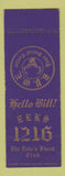 Matchbook Cover - Elks Lodge Devils Lake ND SAMPLE WEAR