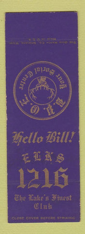 Matchbook Cover - Elks Lodge Devils Lake ND SAMPLE WEAR