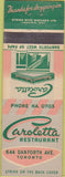 Matchbook Cover - Caroletta Restaurant Toronto ON