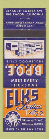 Matchbook Cover - Elks Lodge Inglewood CA