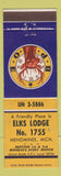 Matchbook Cover - Elks Lodge Menominee MI