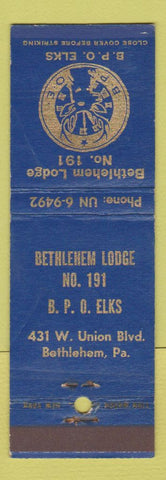 Matchbook Cover - Elks Loth Bethlehem PA WEAR