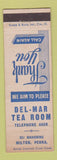 Matchbook Cover - Del Mar Tea Room Milton PA