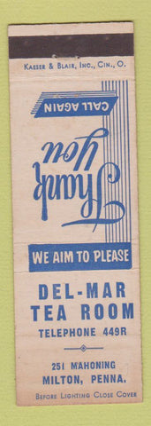 Matchbook Cover - Del Mar Tea Room Milton PA