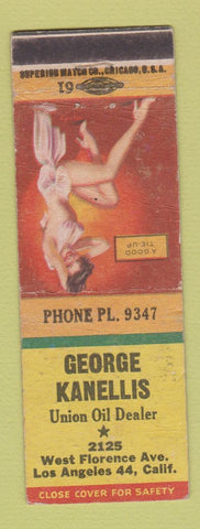 Matchbook Cover - George Kanellis Union oil gas Los Angeles CA pinup WORN