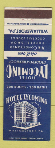 Matchbook Cover - Hotel Lycoming Williamsport PA