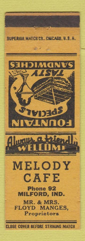 Matchbook Cover - Melody Cafe Milford IN