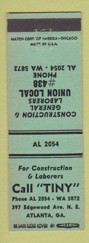 Matchbook Cover - Tiny Atlanta GA Construction Union